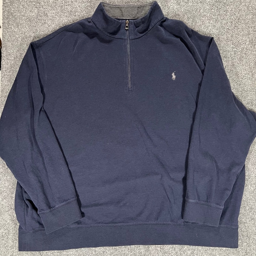 Polo Ralph Lauren Mens 3XB Navy Blue Quarter Zip Pullover Sweatshirt Big & Tall
